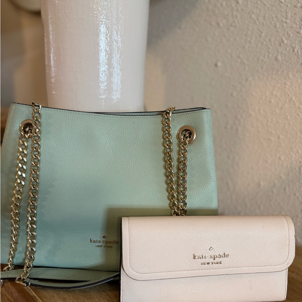 Kate Spade Light Green and Cream Shoulder Bag Set